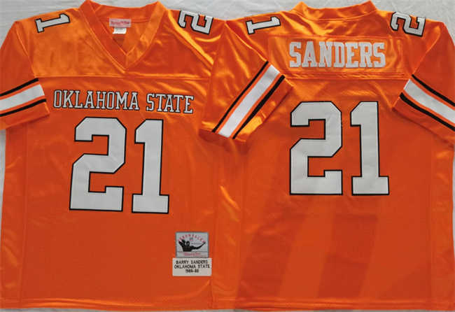 Cowboys #21 Barry Sanders Orange Throwback Stitched Jersey